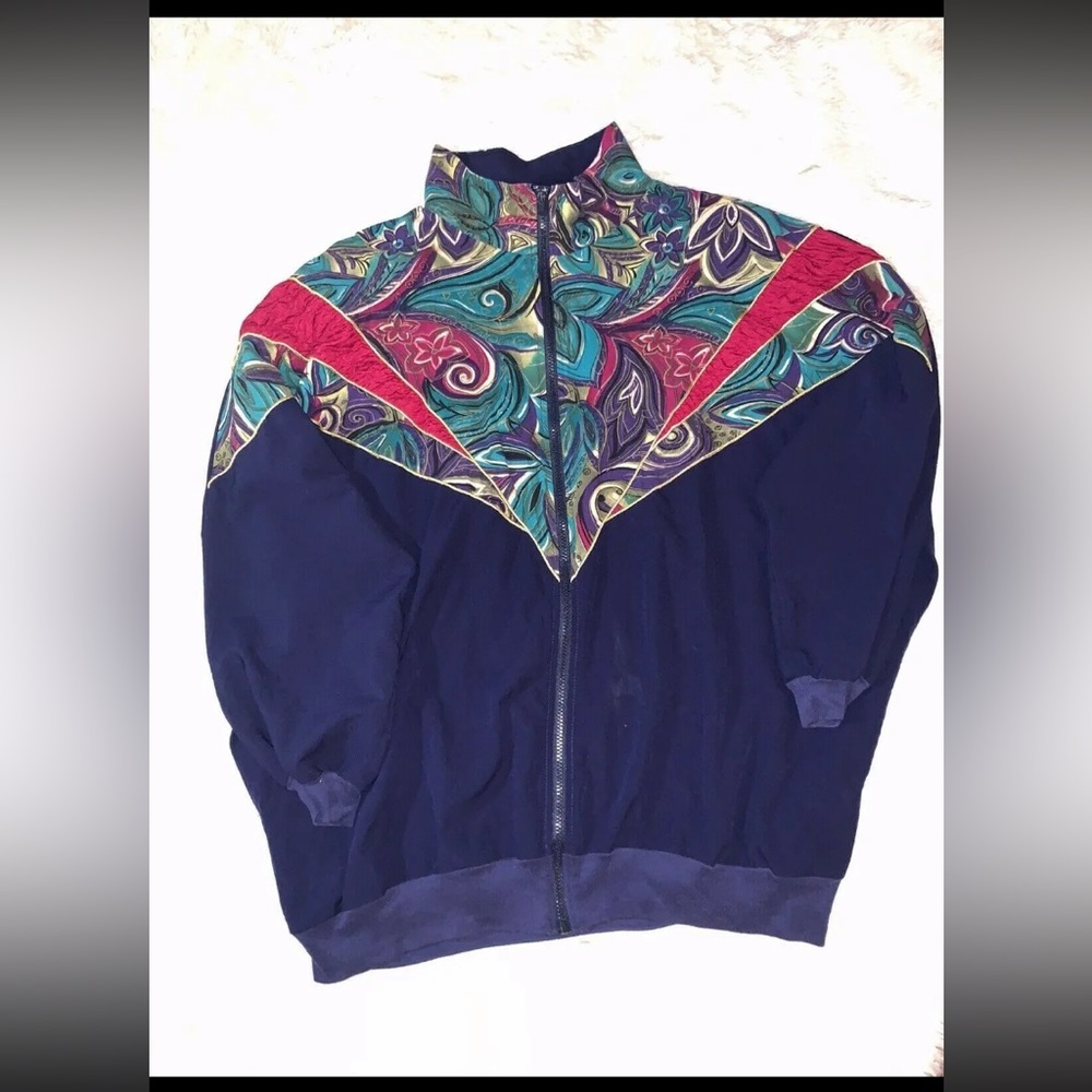 Vintage 90s Silver Threads LTD Unisex Plus Adults 1X Jacket Mock Neck Colorblock